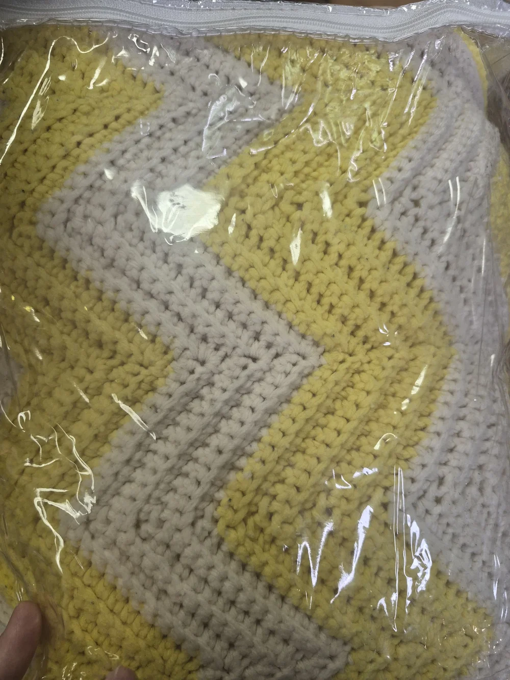 Handmade Chevron Knit Throw Blanket - Yellow and Cream